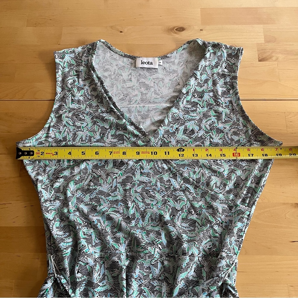 Leota Abstract Bird Leaf Turquoise Patterned Women's Faux Wrap Dress Size L - Picture 6 of 8